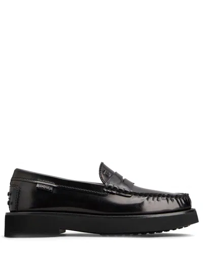 Tod's Men's Italian Leather Moccasins With Rubber Sole In Black