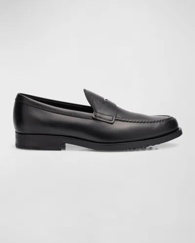Tod's Leather Loafer With Iconic Horsebit In Black