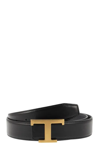 Tod's Men's Logo Buckle Leather Belt In Black