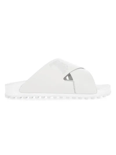Tod's Men's Lug Sole Crossover Leather Slides In White