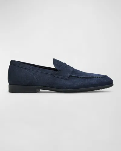 Tod's Men's Mocassino Gomma Leggera Suede Penny Loafers In Navy