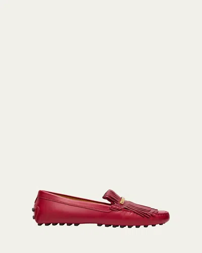 Tod's Men's Napa Leather Fringe Driving Shoes In Red