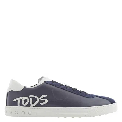Tod's Tods Men's Navy Leather Logo Patch Sneakers In Blue