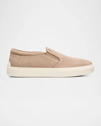 Tod's Men's Nubuck Leather Rubber-sole Loafers In Neutral
