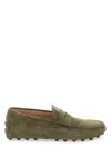 Tod's Kaki Suede Loafers With Almond Toe Design In Green