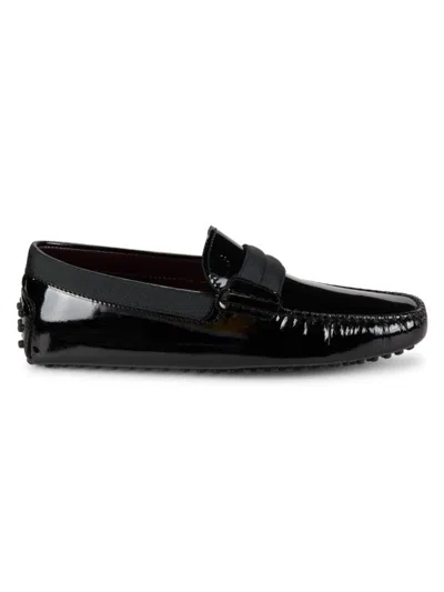 Tod's Men's Patent Leather Moccasin Driving Loafers In Black