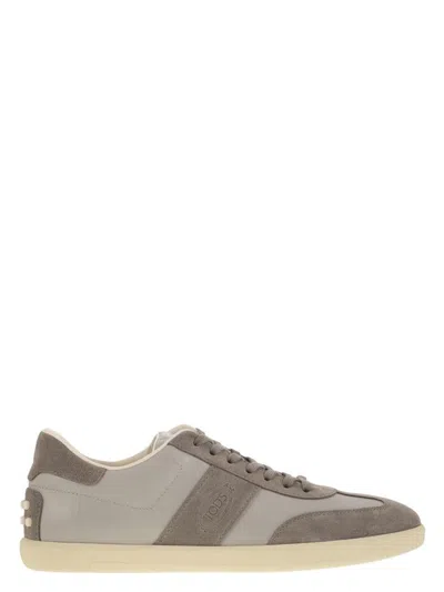 TOD'S MEN'S SMOOTH LEATHER AND SUEDE TABS SNEAKERS