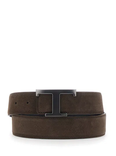 Tod's Tod`s Men's Suede Belt With T Buckle Closure In Brown