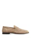 Tod's Suede Almond Toe Loafers With Tonal Stitching In Open Beige
