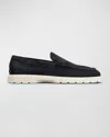 Tod's Logo-debossed Suede Loafers In Blue