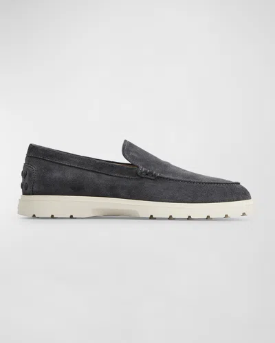 Tod's Men's Suede Penny Loafers In Dark Grey