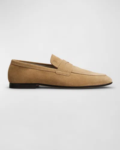 Tod's Men's Suede Penny Loafers In Light Beige