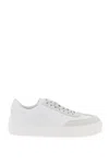 TOD'S MEN'S WHITE LEATHER SNEAKERS WITH SUEDE DETAILS AND EMBOSSED MONOGRAM