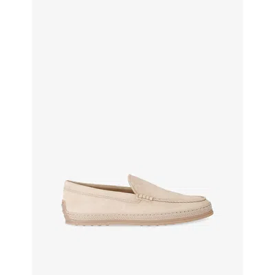 Tod's Mens Tods Pantofola Gomma Rafia Tv Suede Loafers In Beige