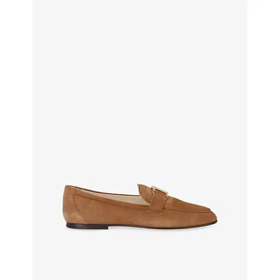 Tod's Mens Brown Logo-hardware Suede Loafers Eur 38.5 / 5.5 Uk