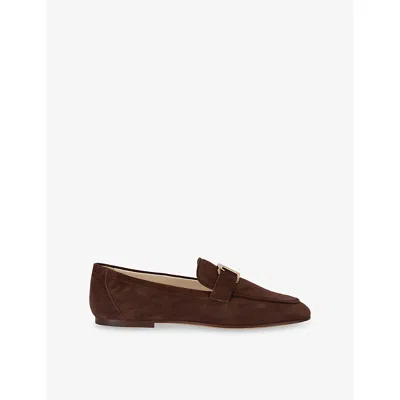 Tod's Mens Dark Brown Logo-hardware Suede Loafers Eur 39.5 / 6.5 Uk
