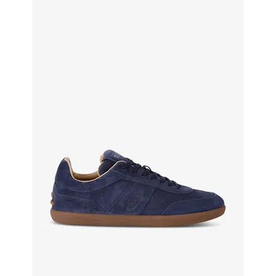 Tod's Mens Navy Casseta Light Panelled Suede Low-top Trainers