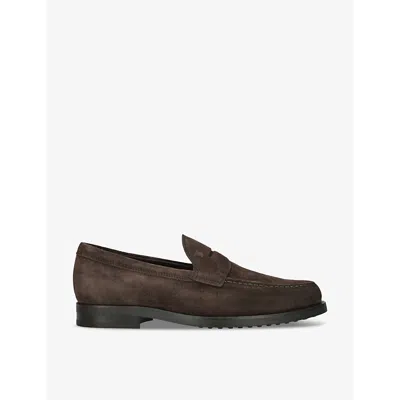 Tod's Suede Gomma Loafers In Brown