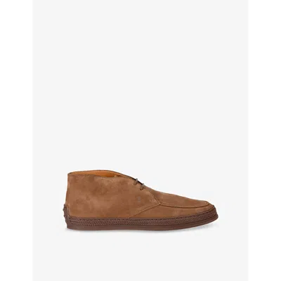 Tod's Mens Polacco Gomma Rafia Tv Suede Mid-top Loafers Brow In Brown