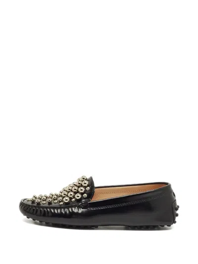 Pre-owned Tod's Metal-accent Leather Loafers In Black