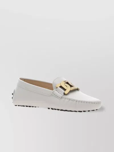 Tod's Metal Buckle Stitched Loafers In White