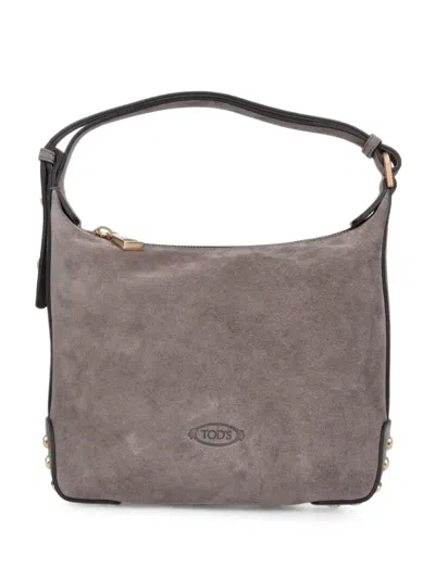 Tod's Metal-dots Mini Bag In Suede In Gray
