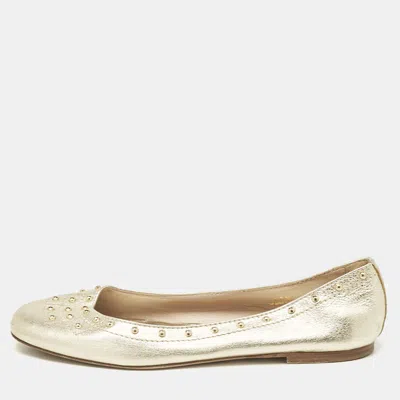 Pre-owned Tod's Metallic Gold Leather Studded Ballet Flats Size 39.5