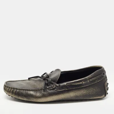 Pre-owned Tod's Metallic Leather Bow Slip On Loafers Size 42.5