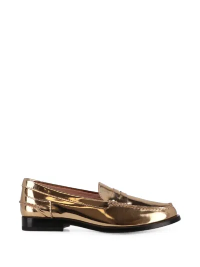 Tod's Metallic Leather Loafers In Gold
