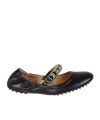 Tod's Metallic Rings Strap Nappa Leather Ballerinas Shoes In Black