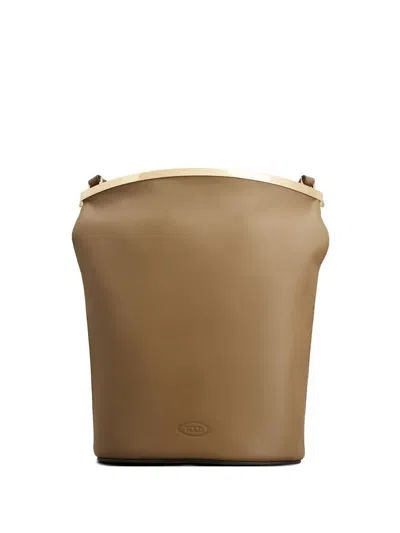 Tod's Metallic-top Bucket Bag In Neutral