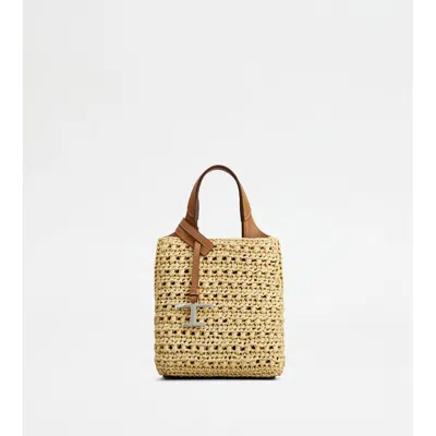 Tod's Micro Bag In Raffia And Leather In Beige