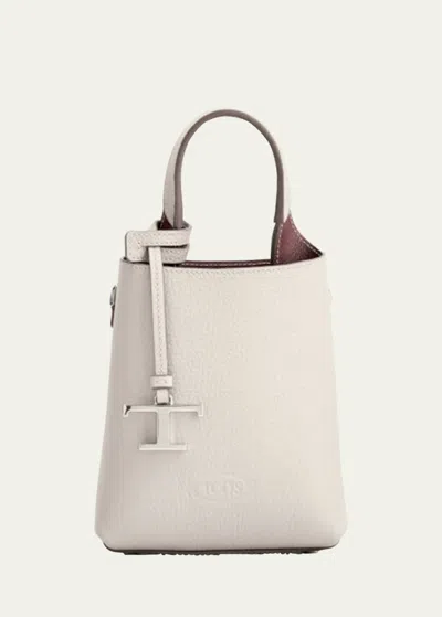 Tod's Micro Calf Leather Top-handle Bag In Bianco Calce/bordeaux Sc