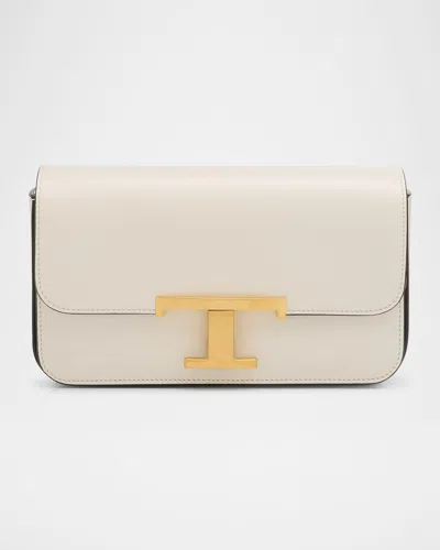 Tod's Micro Flap Leather Crossbody Bag In Bianco Calce