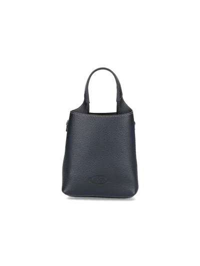 Tod's Micro Leather Shopping Bag In Black