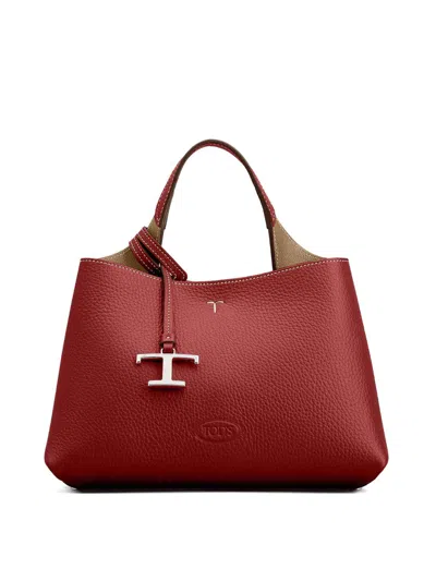 Tod's Micro Leather Shopping Bag In Red