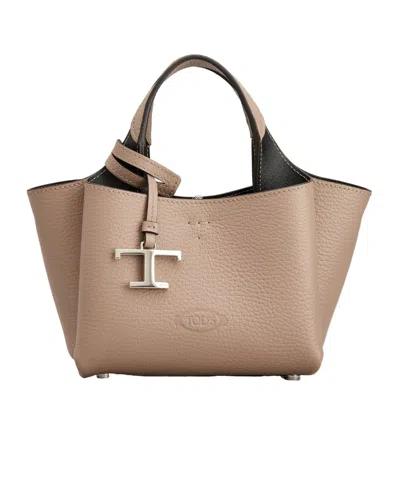 Tod's Micro Leather Tote Bag In Nude