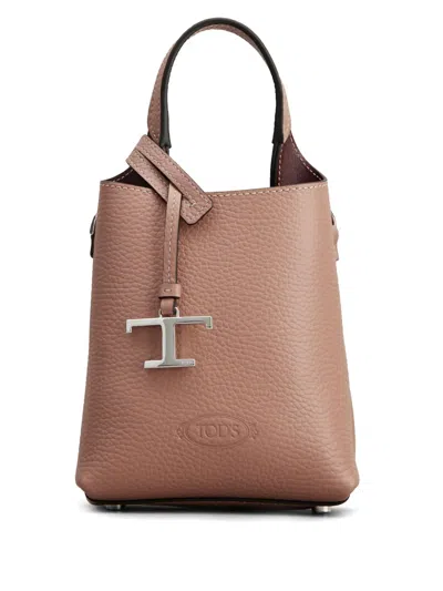 Tod's Micro Logo-pendant Leather Tote Bag In Brown