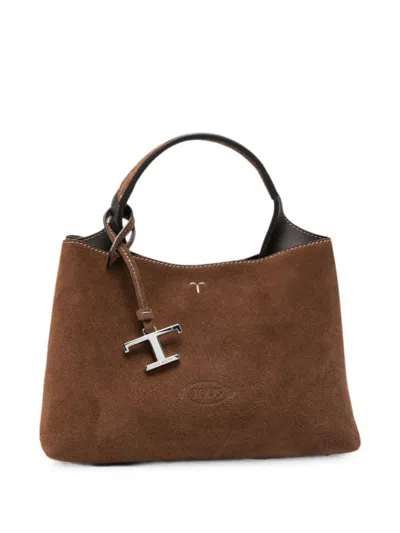 Tod's Micro Suede Tote Bag In Brown