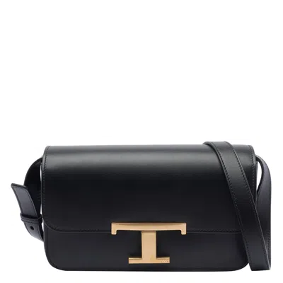 Tod's T Timeless Shoulder Bag In Micro Leather In Black