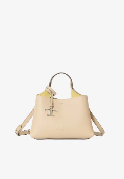 Tod's Micro T Timeless Handbag In Hammered Leather In Sand