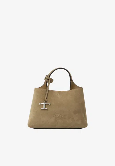Tod's Micro T Timeless Suede Top Handle Bag In Brown