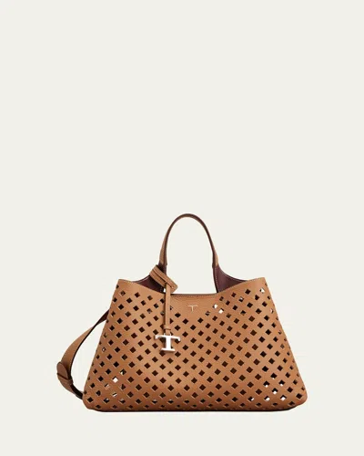 Tod's Micro Timeless T Cutout Leather Shoulder Bag In Brown