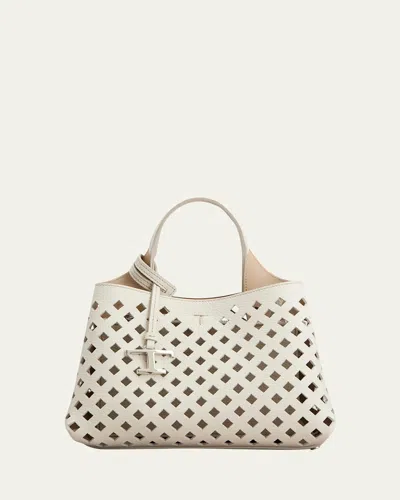 Tod's Micro Timeless T Cutout Leather Shoulder Bag In White