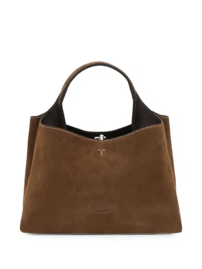 Tod's Micro T-stitch Suede Tote Bag In Brown