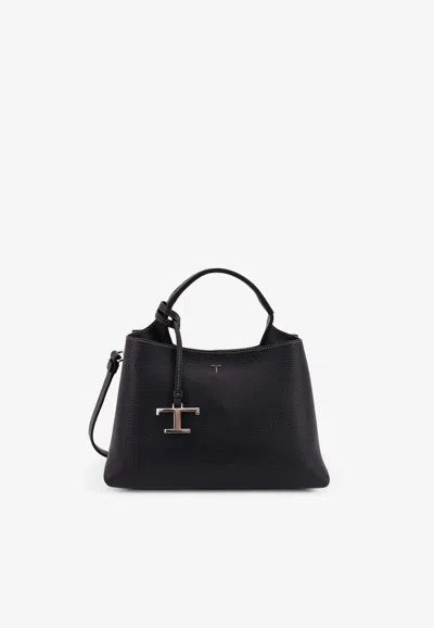 Tod's Micro T-timeless Logo Leather Tote Bag In Black