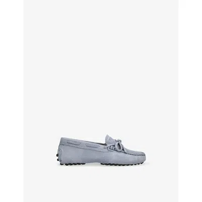 TOD'S MID BLUE KIDS' LACCETTO GOMMINI SUEDE DRIVING SHOES EUR 32 / 13 UK