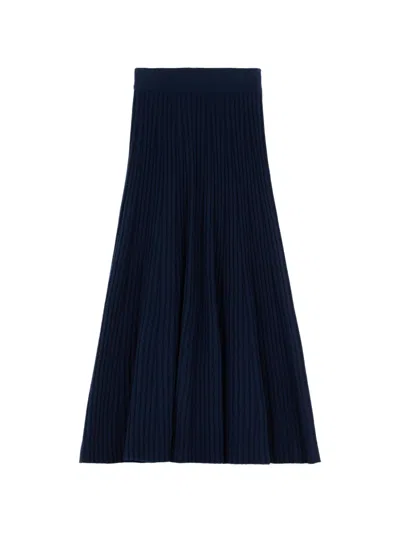 Tod's Midi Skirt In Cashmere-blend Knit In Blue