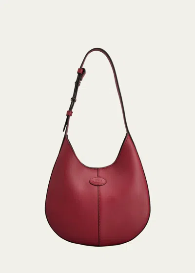 Tod's Mini Calf Leather Hobo Bag In Rumba Red