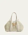 Tod's Mini Crochet Shopping Tote Bag In Mastice Bianco Calce